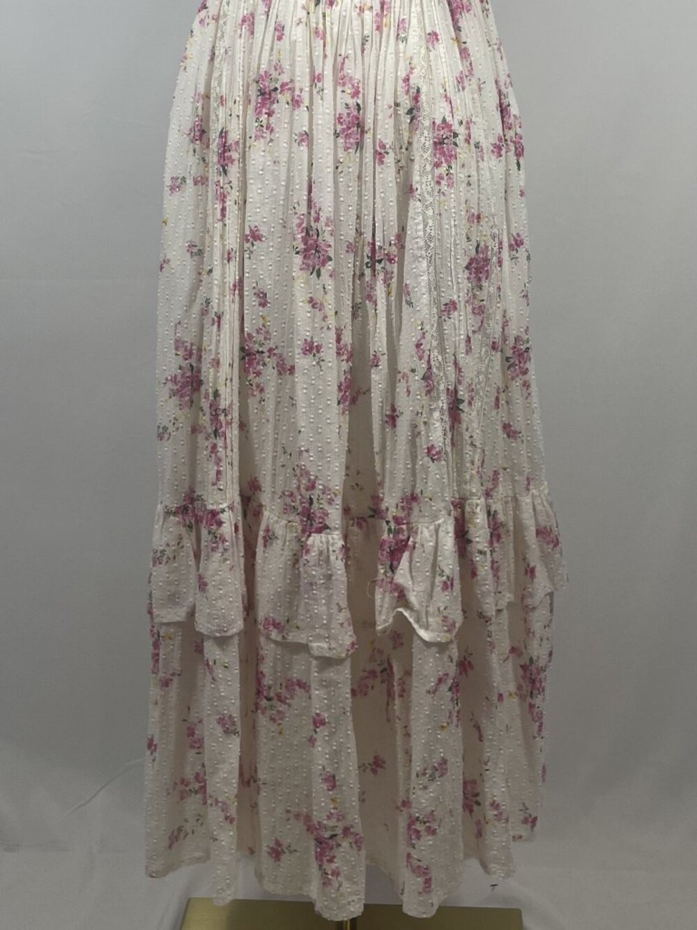 LoveShackFancy Chessie White Pink Floral Cotton Swiss Dot Maxi Dress Size S - Picture 2 of 6